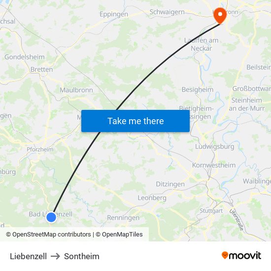 Liebenzell to Sontheim map