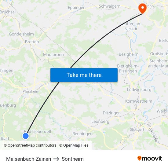 Maisenbach-Zainen to Sontheim map