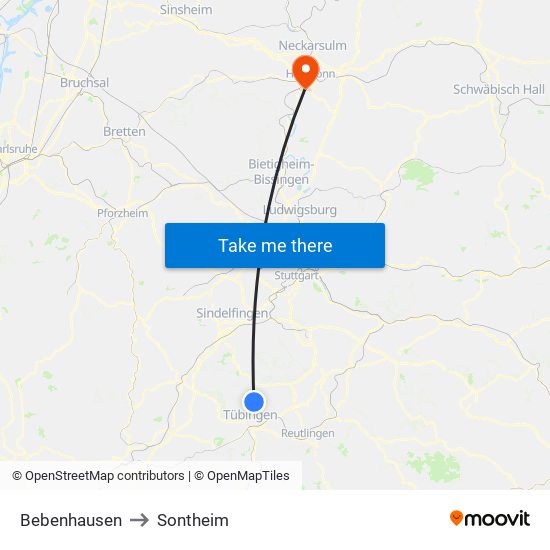 Bebenhausen to Sontheim map