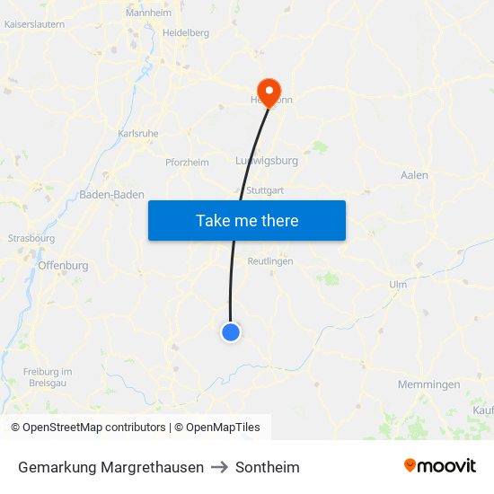 Gemarkung Margrethausen to Sontheim map