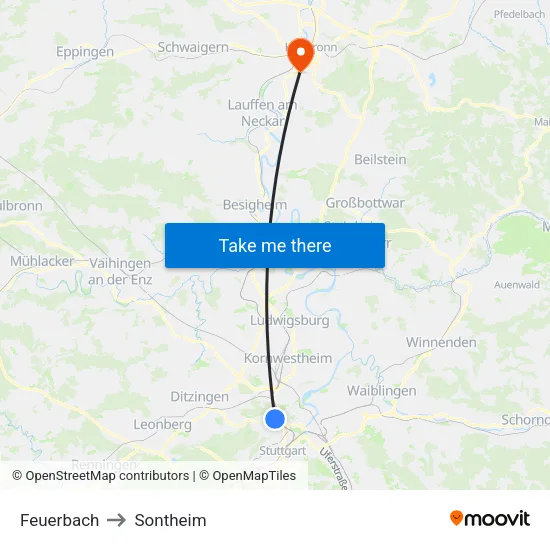 Feuerbach to Sontheim map