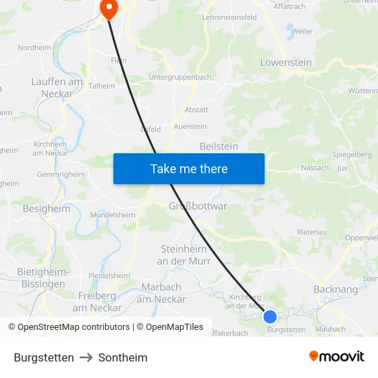 Burgstetten to Sontheim map