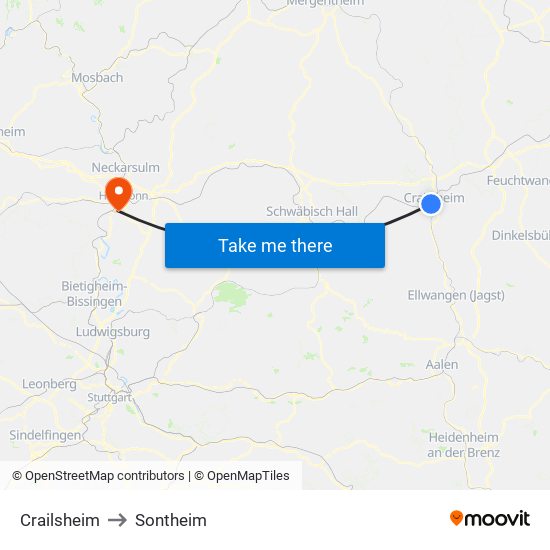Crailsheim to Sontheim map