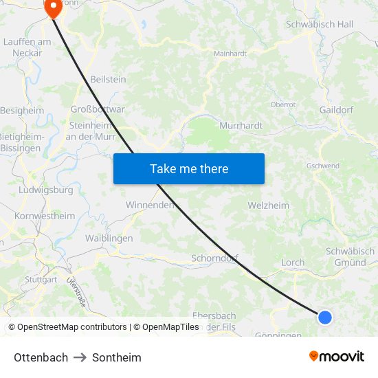 Ottenbach to Sontheim map