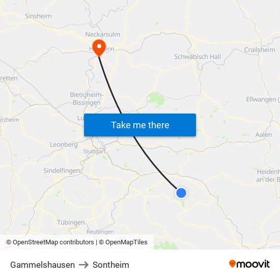 Gammelshausen to Sontheim map