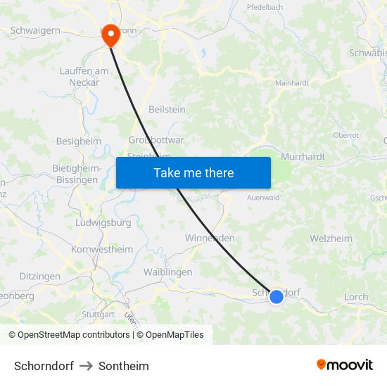 Schorndorf to Sontheim map