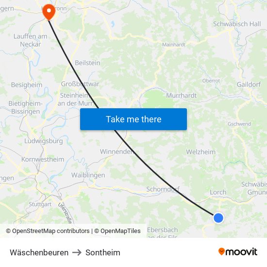 Wäschenbeuren to Sontheim map