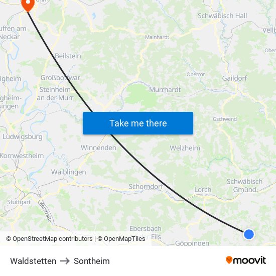 Waldstetten to Sontheim map