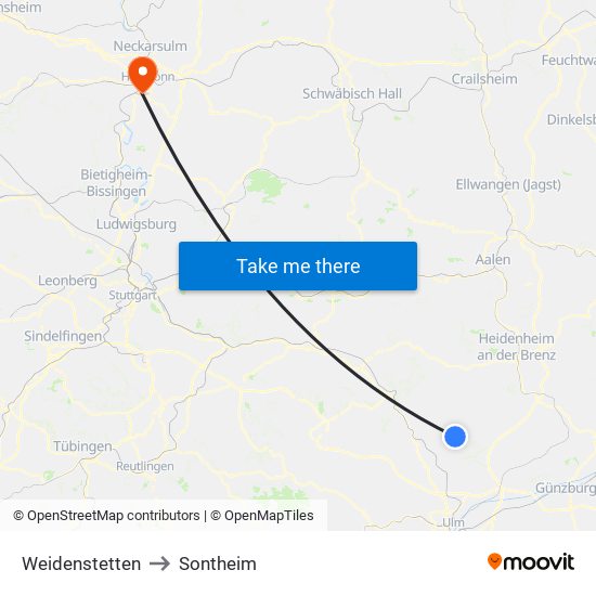 Weidenstetten to Sontheim map