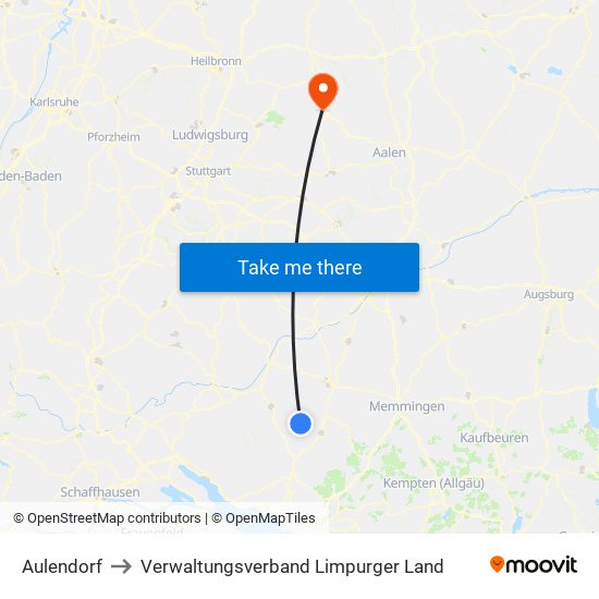 Aulendorf to Verwaltungsverband Limpurger Land map