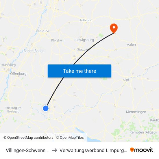 Villingen-Schwenningen to Verwaltungsverband Limpurger Land map