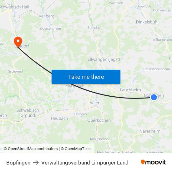 Bopfingen to Verwaltungsverband Limpurger Land map