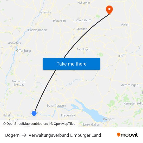 Dogern to Verwaltungsverband Limpurger Land map