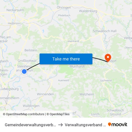 Gemeindeverwaltungsverband Steinheim-Murr to Verwaltungsverband Limpurger Land map