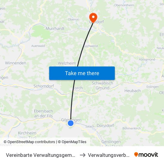 Vereinbarte Verwaltungsgemeinschaft Der Stadt Göppingen to Verwaltungsverband Limpurger Land map
