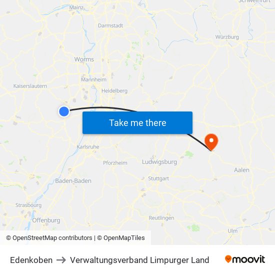 Edenkoben to Verwaltungsverband Limpurger Land map