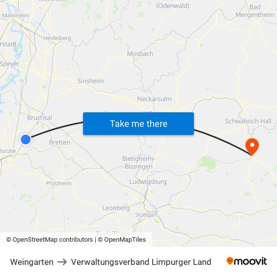 Weingarten to Verwaltungsverband Limpurger Land map