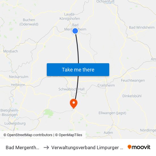 Bad Mergentheim to Verwaltungsverband Limpurger Land map