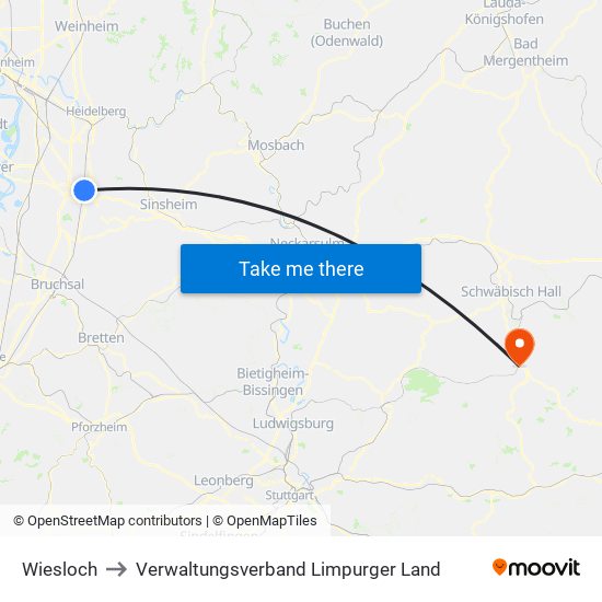 Wiesloch to Verwaltungsverband Limpurger Land map