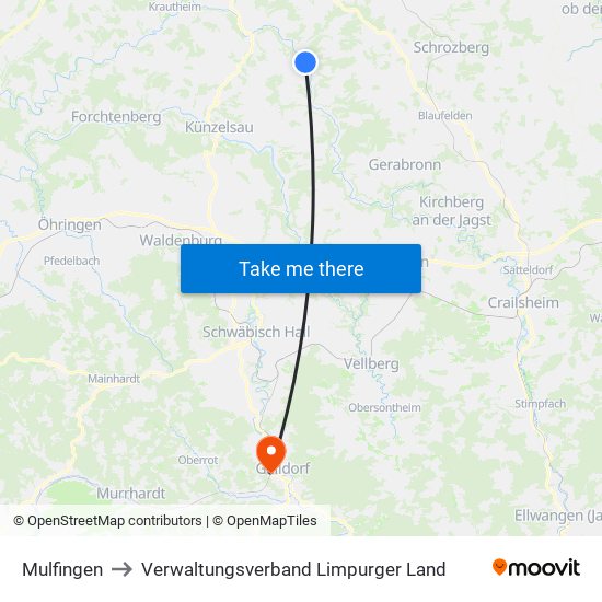 Mulfingen to Verwaltungsverband Limpurger Land map