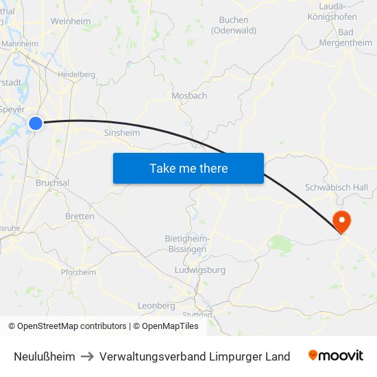 Neulußheim to Verwaltungsverband Limpurger Land map