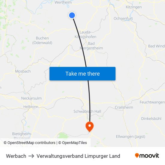 Werbach to Verwaltungsverband Limpurger Land map