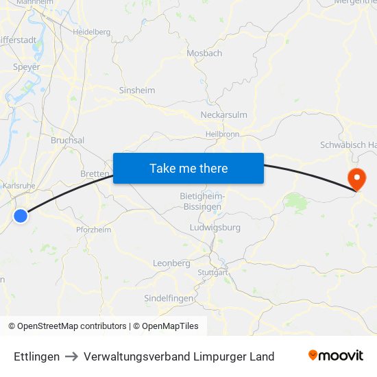Ettlingen to Verwaltungsverband Limpurger Land map