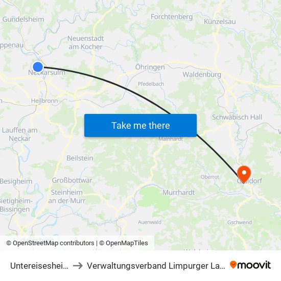 Untereisesheim to Verwaltungsverband Limpurger Land map