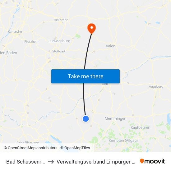 Bad Schussenried to Verwaltungsverband Limpurger Land map