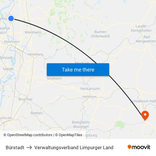 Bürstadt to Verwaltungsverband Limpurger Land map