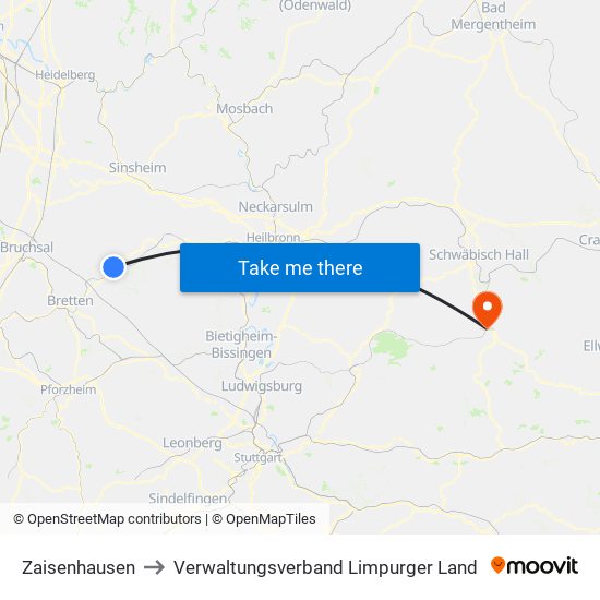 Zaisenhausen to Verwaltungsverband Limpurger Land map