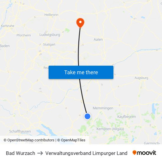 Bad Wurzach to Verwaltungsverband Limpurger Land map