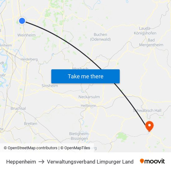 Heppenheim to Verwaltungsverband Limpurger Land map