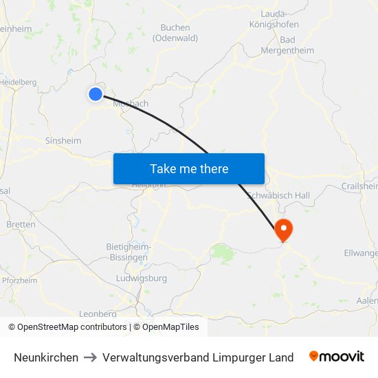 Neunkirchen to Verwaltungsverband Limpurger Land map