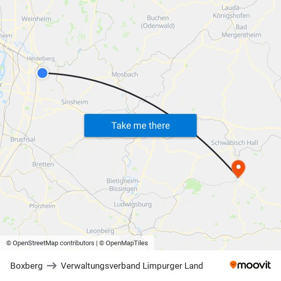 Boxberg to Verwaltungsverband Limpurger Land map