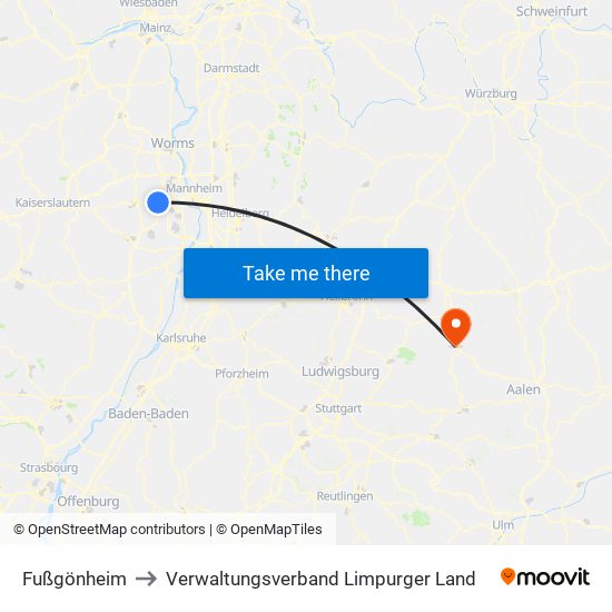 Fußgönheim to Verwaltungsverband Limpurger Land map