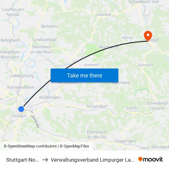 Stuttgart-Nord to Verwaltungsverband Limpurger Land map