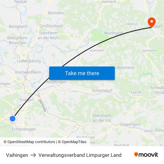 Vaihingen to Verwaltungsverband Limpurger Land map