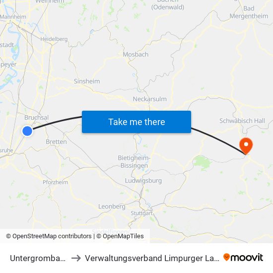 Untergrombach to Verwaltungsverband Limpurger Land map