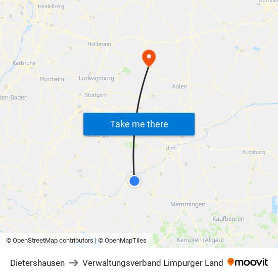 Dietershausen to Verwaltungsverband Limpurger Land map