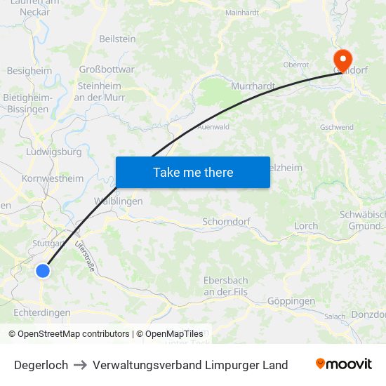 Degerloch to Verwaltungsverband Limpurger Land map