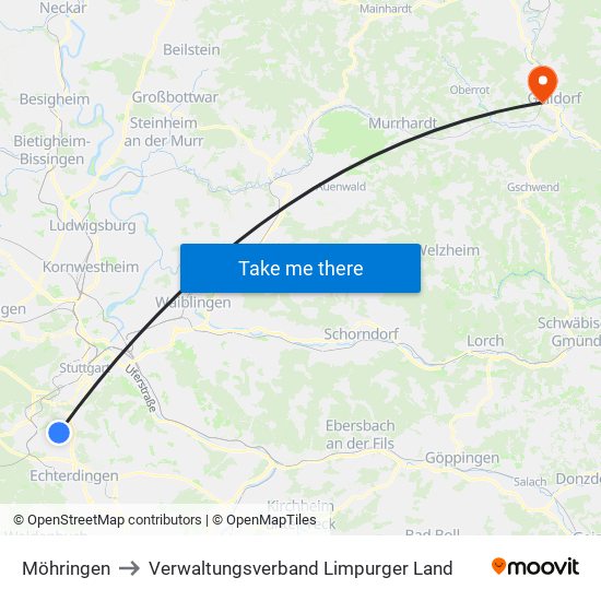 Möhringen to Verwaltungsverband Limpurger Land map