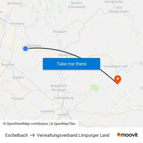 Eschelbach to Verwaltungsverband Limpurger Land map