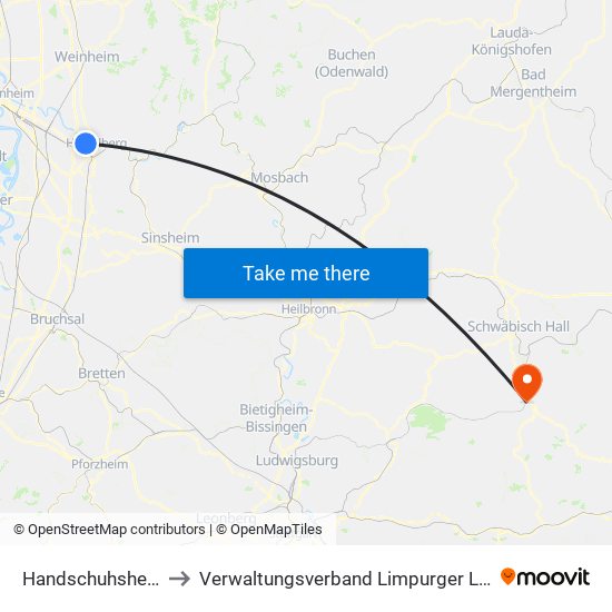 Handschuhsheim to Verwaltungsverband Limpurger Land map