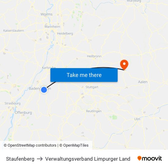 Staufenberg to Verwaltungsverband Limpurger Land map