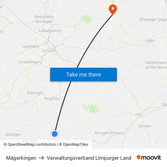 Mägerkingen to Verwaltungsverband Limpurger Land map