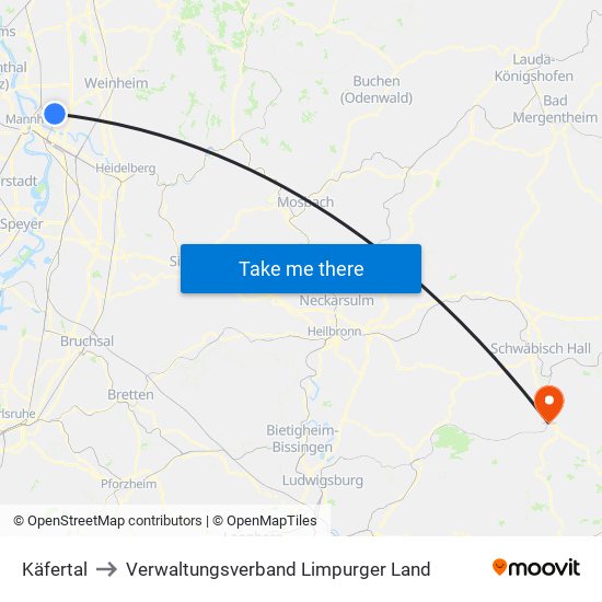 Käfertal to Verwaltungsverband Limpurger Land map