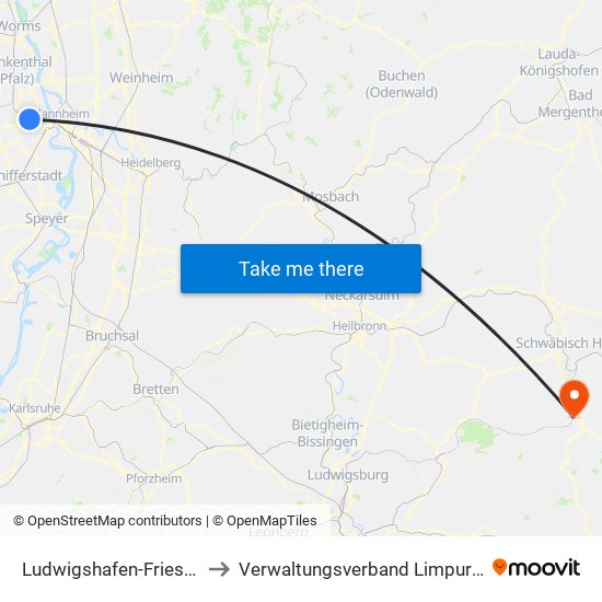 Ludwigshafen-Friesenheim to Verwaltungsverband Limpurger Land map