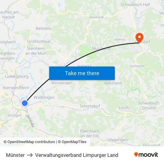 Münster to Verwaltungsverband Limpurger Land map