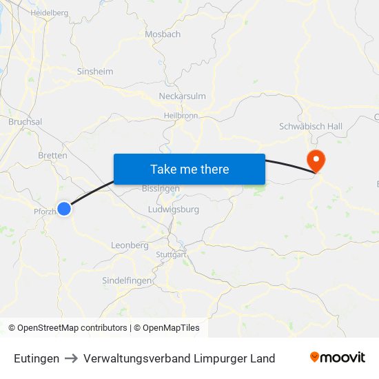 Eutingen to Verwaltungsverband Limpurger Land map